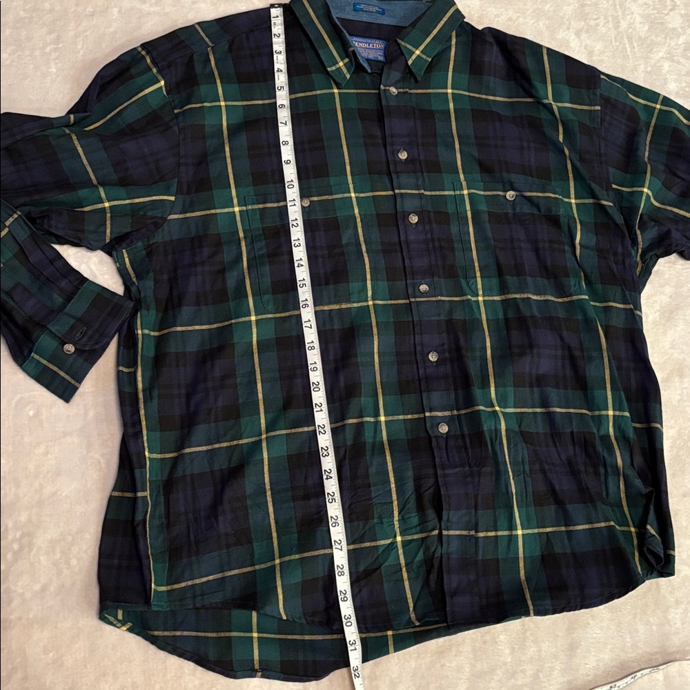 Pendleton Green Blue Black Plaid Button Down Mens… - image 5
